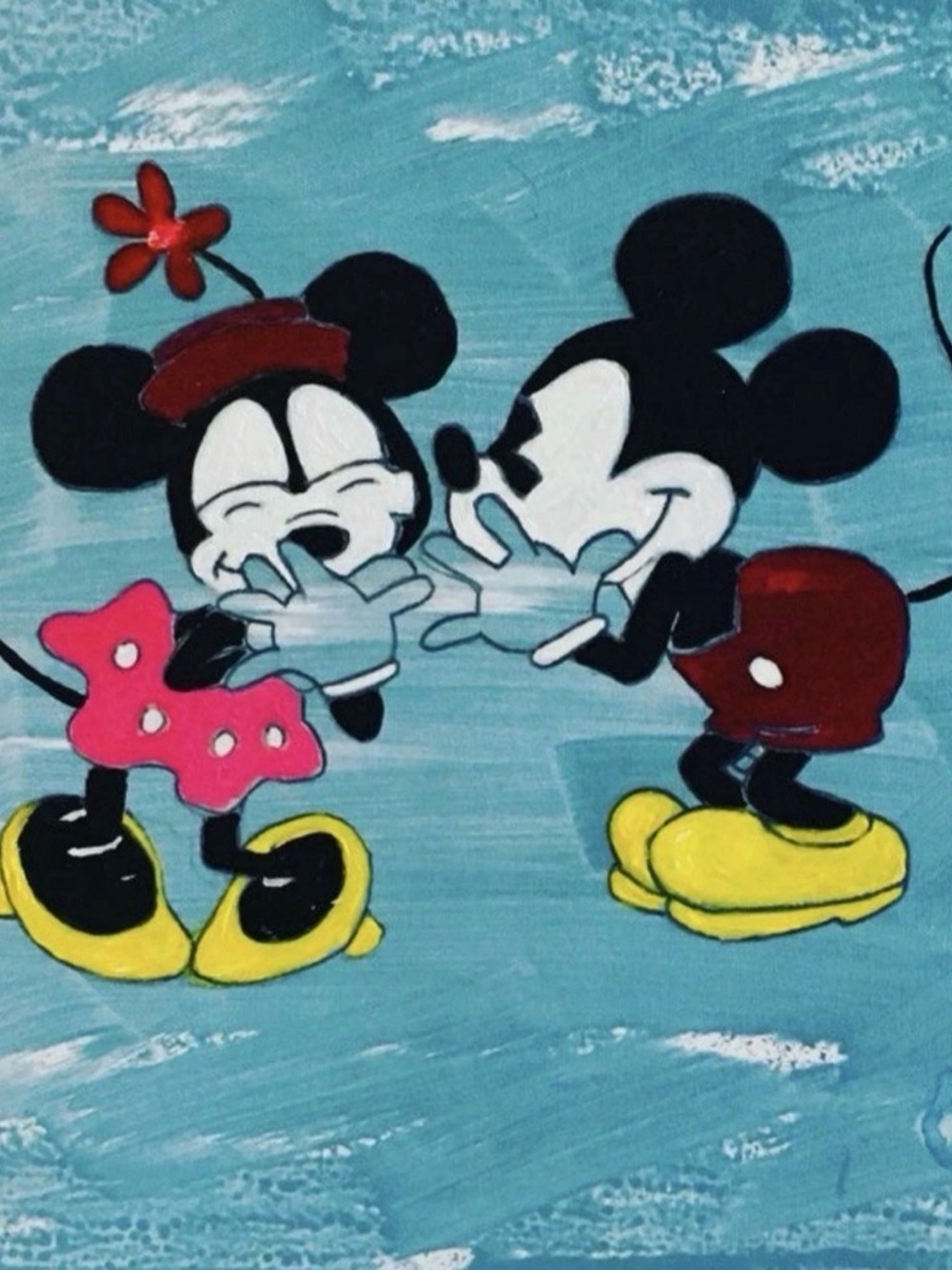 Classic Mickey & Minnie Duo Home Art Painting - Blue, Red, Yellow oil co